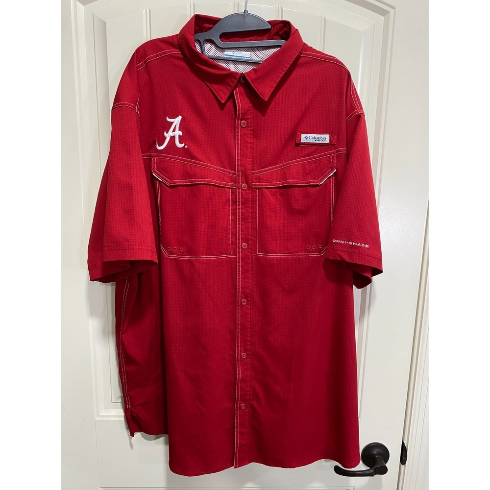 Columbia PFG Alabama Fishing Shirt Men's 2XL Red Short Sleeve Button Down Vented